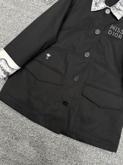Dior Bow Contrast-Trim Coat in Black and Beige