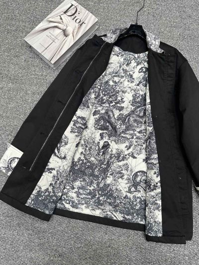 Dior Bow Contrast-Trim Coat in Black and Beige