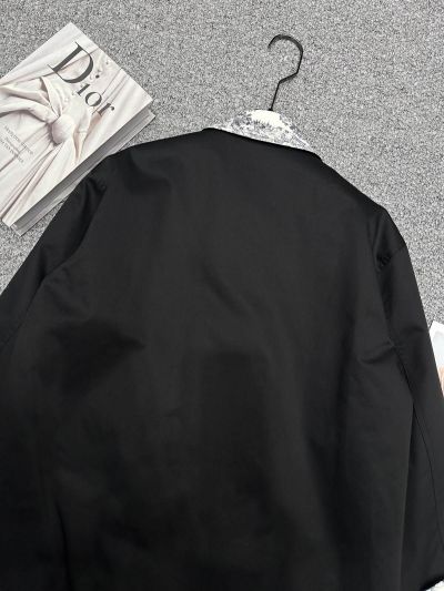 Dior Bow Contrast-Trim Coat in Black and Beige