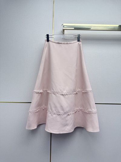 Dior Bow Contrast-Trim Skirt in Light Pink