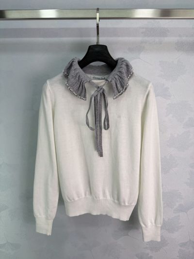 Dior Bow Denim Sweater in White