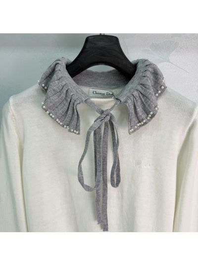 Dior Bow Denim Sweater in White