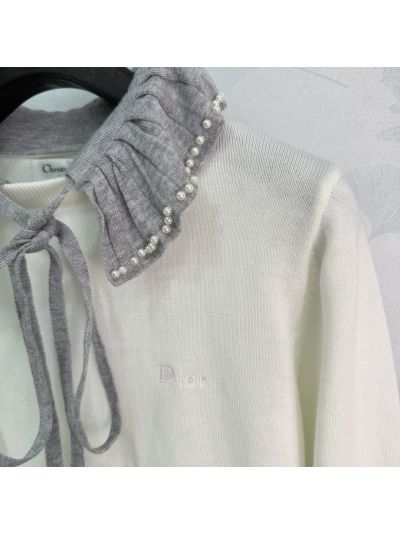 Dior Bow Denim Sweater in White