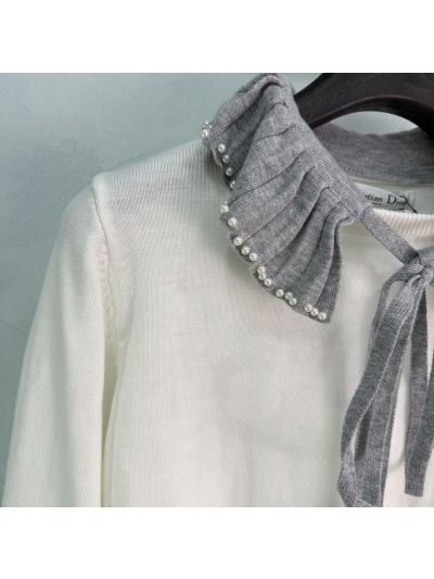 Dior Bow Denim Sweater in White