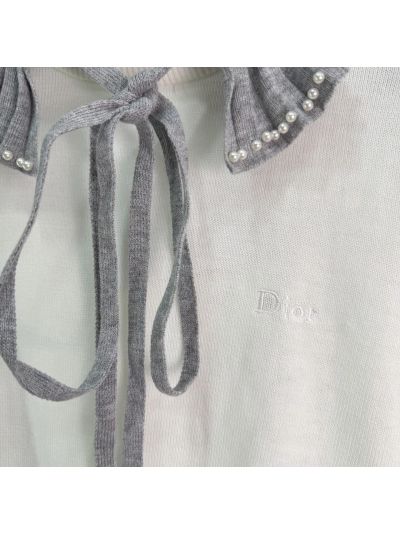 Dior Bow Denim Sweater in White