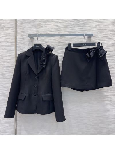Dior Button-Front Bow Set in Navy