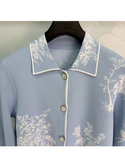 Dior Button-Front Contrast-Trim Jacket in Light Blue