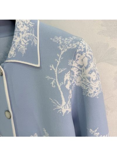 Dior Button-Front Contrast-Trim Jacket in Light Blue