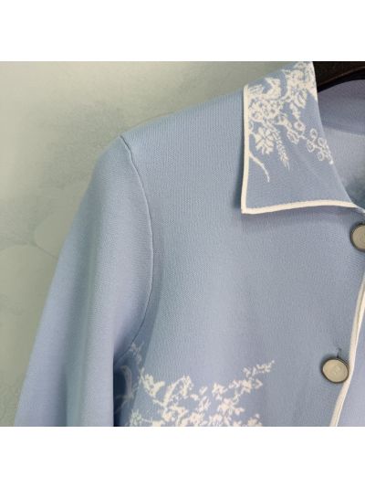 Dior Button-Front Contrast-Trim Jacket in Light Blue