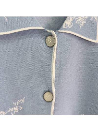 Dior Button-Front Contrast-Trim Jacket in Light Blue