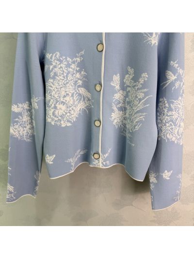 Dior Button-Front Contrast-Trim Jacket in Light Blue