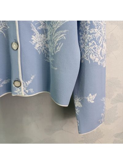 Dior Button-Front Contrast-Trim Jacket in Light Blue