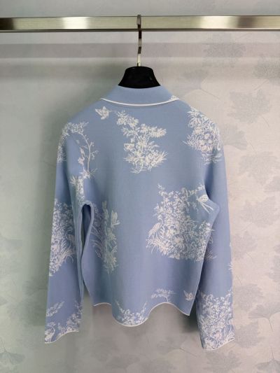 Dior Button-Front Contrast-Trim Jacket in Light Blue