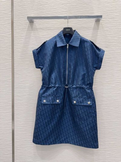 Dior Button-Front Monogram Dress in Navy