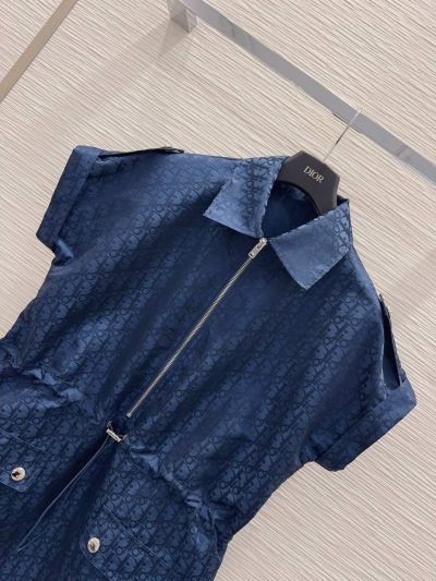 Dior Button-Front Monogram Dress in Navy