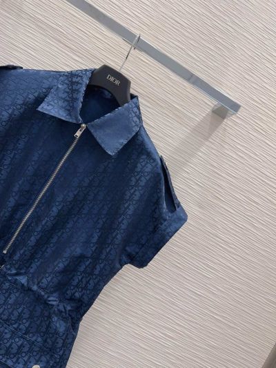 Dior Button-Front Monogram Dress in Navy
