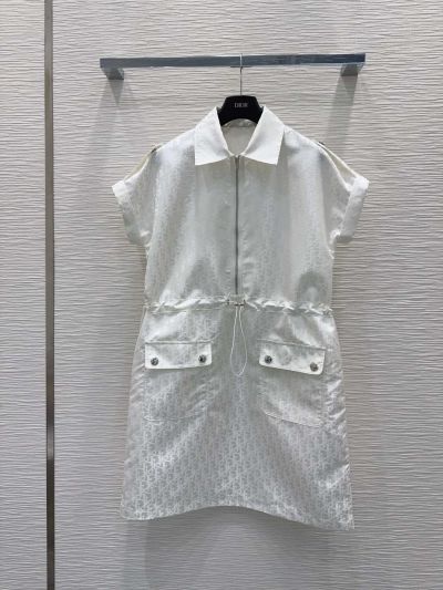 Dior Button-Front Monogram Dress in White