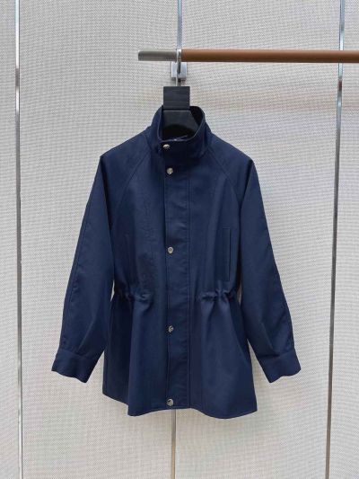 Dior Button-Front Stand Collar Trench Coat in Navy