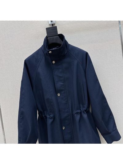Dior Button-Front Stand Collar Trench Coat in Navy