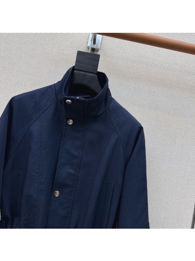 Dior Button-Front Stand Collar Trench Coat in Navy
