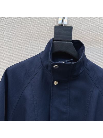 Dior Button-Front Stand Collar Trench Coat in Navy