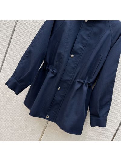 Dior Button-Front Stand Collar Trench Coat in Navy