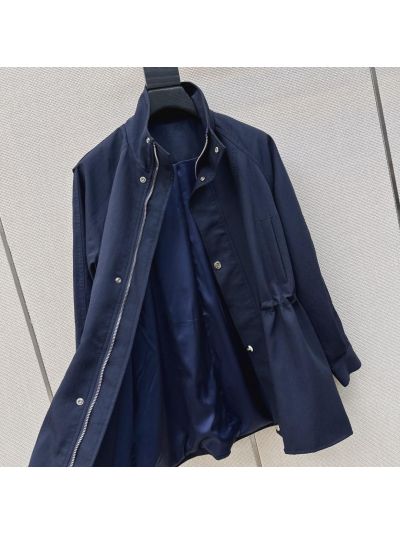 Dior Button-Front Stand Collar Trench Coat in Navy