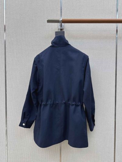 Dior Button-Front Stand Collar Trench Coat in Navy