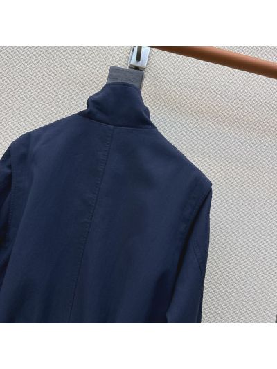 Dior Button-Front Stand Collar Trench Coat in Navy