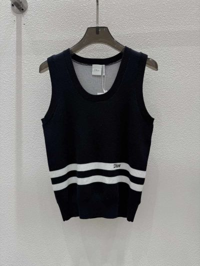 Dior Contrast-Trim Crew Neck Cardigan in Navy
