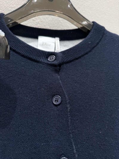 Dior Contrast-Trim Crew Neck Cardigan in Navy