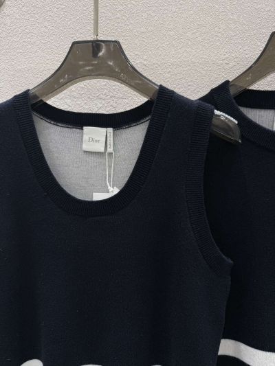 Dior Contrast-Trim Crew Neck Cardigan in Navy