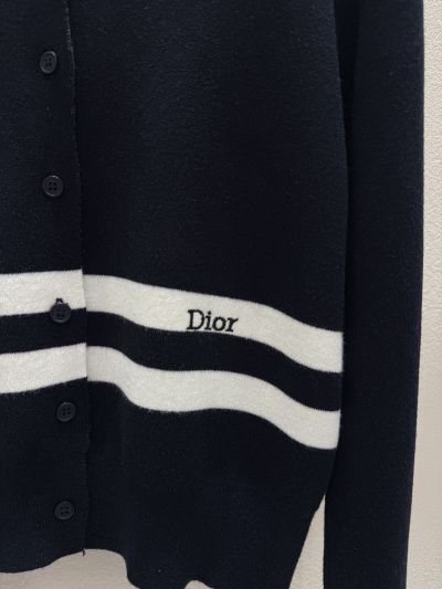 Dior Contrast-Trim Crew Neck Cardigan in Navy