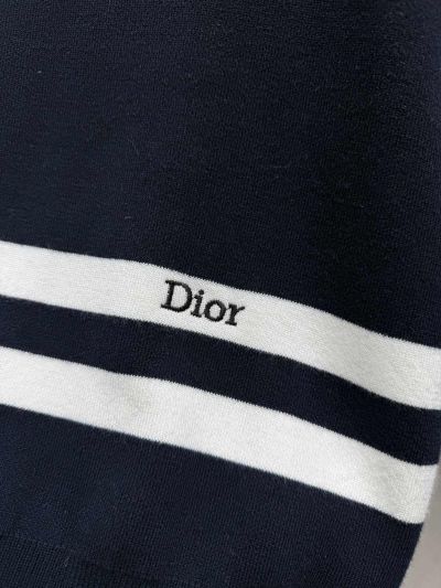Dior Contrast-Trim Crew Neck Cardigan in Navy
