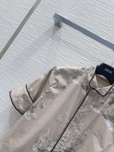 Dior Contrast-Trim Floral Blouse in Beige