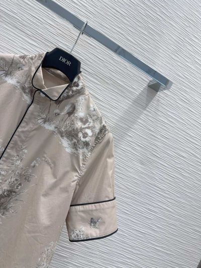 Dior Contrast-Trim Floral Blouse in Beige
