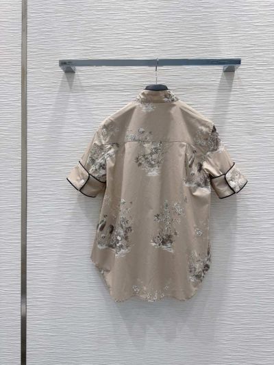 Dior Contrast-Trim Floral Blouse in Beige