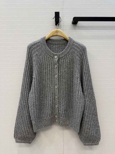 Dior Crew Neck Balloon Sleeve Coat in Grey