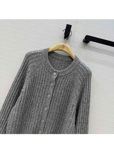 Dior Crew Neck Balloon Sleeve Coat in Grey