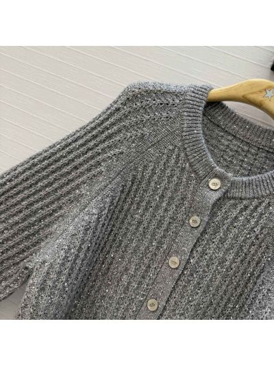 Dior Crew Neck Balloon Sleeve Coat in Grey