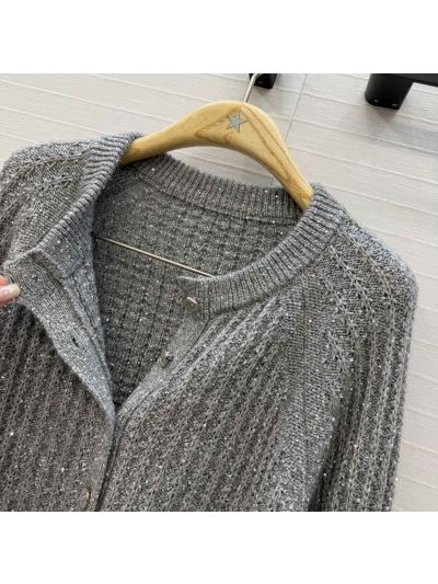 Dior Crew Neck Balloon Sleeve Coat in Grey