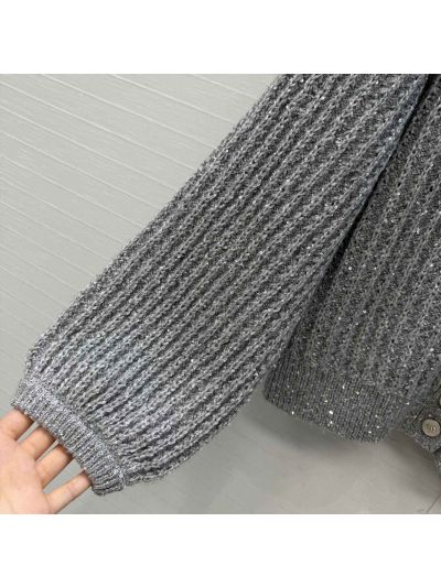 Dior Crew Neck Balloon Sleeve Coat in Grey