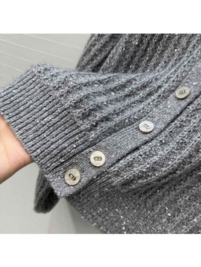 Dior Crew Neck Balloon Sleeve Coat in Grey