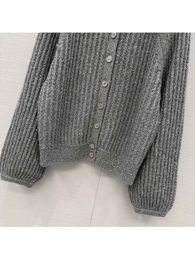 Dior Crew Neck Balloon Sleeve Coat in Grey