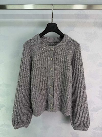 Dior Crew Neck Button-Front Cardigan in Grey
