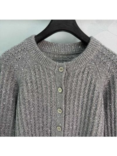 Dior Crew Neck Button-Front Cardigan in Grey