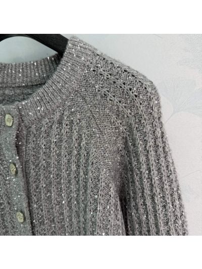 Dior Crew Neck Button-Front Cardigan in Grey