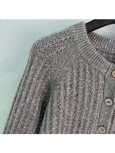 Dior Crew Neck Button-Front Cardigan in Grey