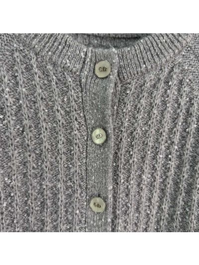 Dior Crew Neck Button-Front Cardigan in Grey