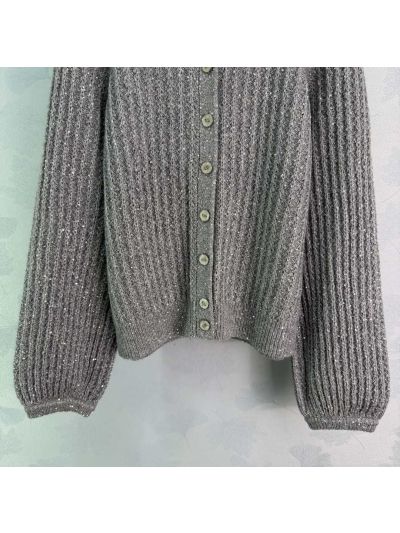 Dior Crew Neck Button-Front Cardigan in Grey
